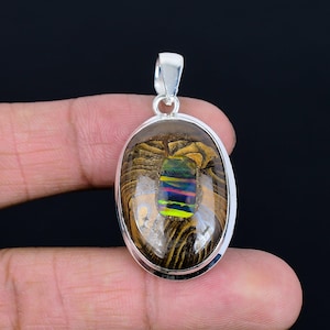 Ethopian opal in boulder opal pendant gemstone handmade pendant 925 sterling silver pendant unique jewelry engagement gifts decent pendant