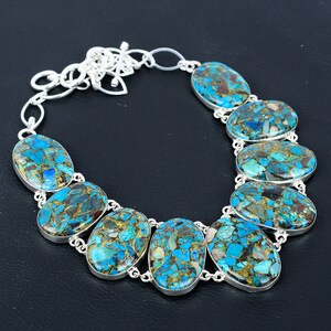 Copper Chrysocolla Necklace: Handmade 925 Sterling Silver, Adjustable Chain
