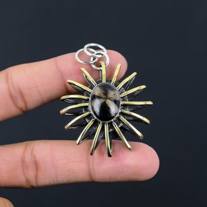 Handmade Chiastolite Pendant: 925 Sterling Silver, 18K Gold Plated Cage