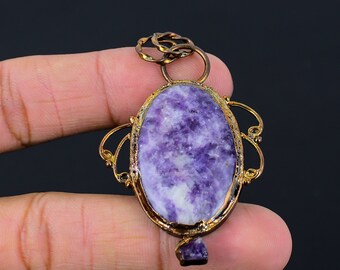 Handmade Lepidolite & African Amethyst Pendant, Electroformed Copper Jewelry