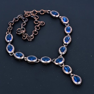 Handmade Electroformed Copper Tanzanite Quartz Necklace - 20 Inch Adjustable Chain