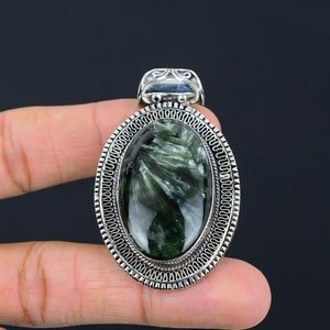 Handmade Seraphinite Pendant: Vintage 925 Sterling Silver Jewelry