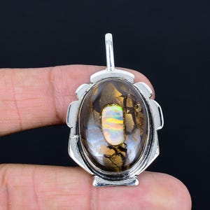 Ethopian opal in boulder opal pendant 925 sterling silver pendant handmade gemstone pendant antique jewelry gifts for mother elegant pendant
