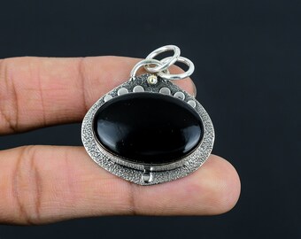 Handmade Black Onyx Pendant: 925 Sterling Silver Statement Jewelry