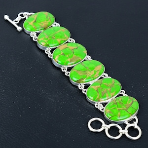 Copper Turquoise Sterling Silver Bracelet: Adjustable Chain, Handmade