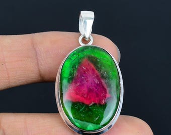 Wassermelone Turmalin Sterling Silber Anhänger: Handgemachter Edelstein Schmuck