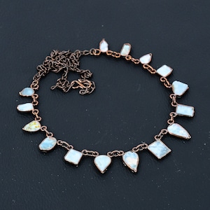 Larimar Rough Gemstone Necklace Electroformed Copper Necklace Adjustable Chain Necklace Electroformed Jewelry Handmade Necklace Gift For Her