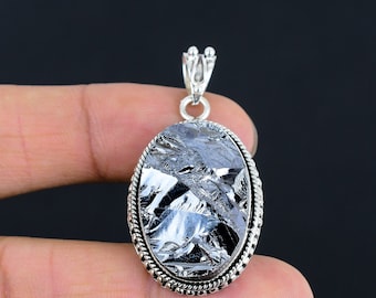 Shungite Rough Gemstone Pendant: Handmade 925 Sterling Silver Jewelry