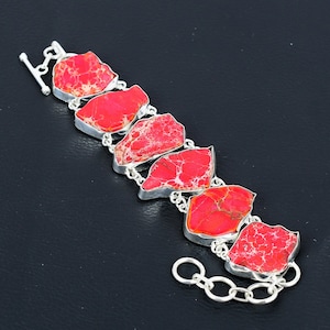 Red Sea Sediment Jasper Gemstone Bracelet 925 Sterling Silver Bracelet Adjustable Chain Bracelet Handmade Jewelry Boho Bracelet Gift For Mom