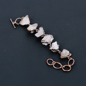 Handmade Rose Quartz Rough Copper Electroformed Bracelet: Adjustable Chain