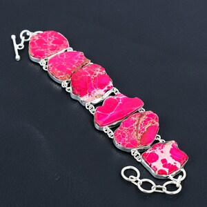 Pink Sea Sediment Jasper Bracelet Handmade Bracelet Gemstone Jewelry 925 Sterling Silver Bracelet Adjustable Chain Bracelet Gift For Women