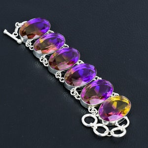 Faceted Ametrine Bracelet: 925 Sterling Silver Adjustable Chain