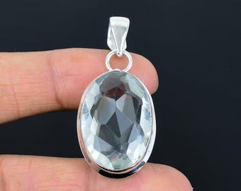 Facettierter Weißer Topas Anhänger: Handgefertigter 925 Sterling Silber Edelstein Schmuck