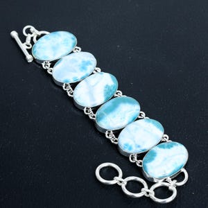 Handgefertigtes Larimar Armband: 925 Sterling Silber Einstellbar Edelsteinschmuck