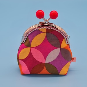 Clip purse coin purse made of cotton and taffeta with metal frame, handmade