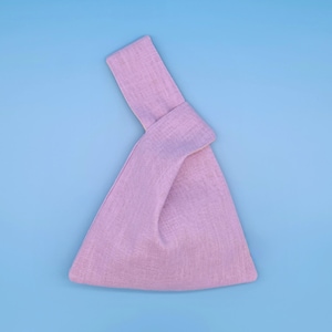 Reversible Japanese knot bag made of light purple linen blend