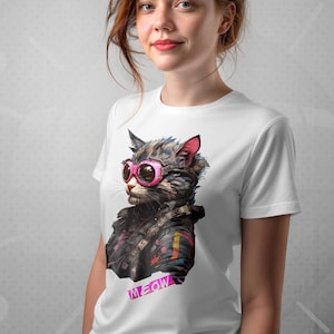 Cyberpunk Gaming Shirt with Cyber Punk Cat | Video Gamers Gifts, Plus Size Cyberpunk Clothing T-shirt, Cat Lover Gaming Gifts for Her