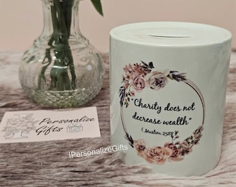 NEW Personalised Sadaqah Jars With Name Islamic Sadqaah Charity Box Money Tub For Lillah Muslim Muslimah Gifts Hadeeth Hadith Text Ceramic