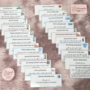 NEW Children&#39;s Masnoon Duaa Cards Stickers In Colours Coloured Colourful For Kids To Learn With Pictures Daily Duas Younger Home Arabic