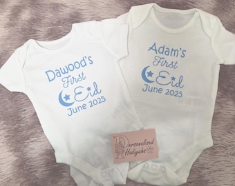 NEW PERSONALISED Newborn Baby My 1st Eid Babies First Gifts With Name On Vest Presents For Boy Girl Gifts Set Made To Order Ramadan Mubarak