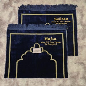 Personalised Navy Turkish Prayer Mat Mussalah For Mosque Salah Jumah Embroidered With Name Arabic or English Islamic Muslim Eid Ramadhan