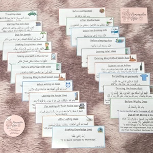 NEW Children&#39;s Masnoon Glossy Stickers Duaa Cards Laminated In Coloured Colourful For Kids Toddlers To Learn With Pictures Daily Duas Gifts
