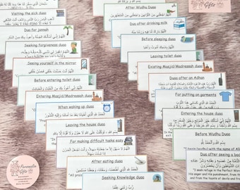 Nouveaux autocollants brillants Masnoon pour enfants, cartes Duaa, plastifiés en couleur pour les tout-petits à apprendre avec des images, cadeaux Duas quotidiens