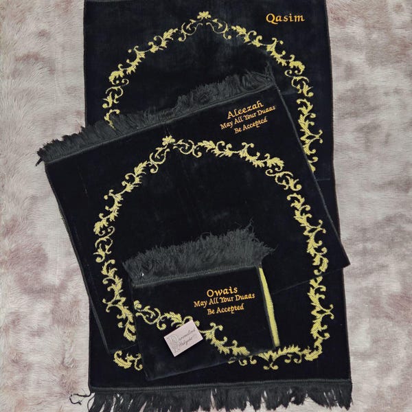 Personalised Prayer Mat Mats Personalized Name Islamic Salah Mat Velvet Turkish Eid Umrah & Wedding Gift Embroidered With Arabic or English