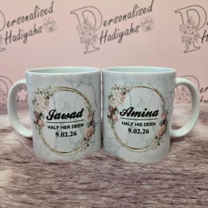 Personalisierte Hälfte Seine Deen Islamische Ehe Paare Hochzeit Becher für Mr & Mrs Set mit 2 Braut und Bräutigam Name Nikkah Islamische Geschenke Muslime