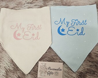 NUEVO bebé recién nacido PERSONALIZADO Mis primeros regalos de 1er bebé Eid con nombre en baberos regalos para niño niña conjunto de regalos hecho a pedido Ramadán Mubarak