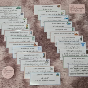 NIEUW Masnoon Duaa-kaarten voor kinderen Stickers in kleuren Gekleurd Kleurrijk voor kinderen om te leren met afbeeldingen Dagelijks Duas Jongere huis Arabisch