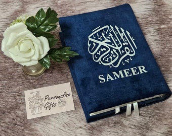 Personalised Qur'an Mushaf Cover With Or Without 13 Line Quraan Removable Velvet Protection For Quran Madressah, Wedding, Birthday Eid Gifts