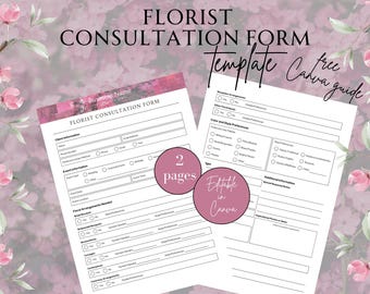 Florist Consultation Template, Florist Contract Template, Florist Order Form Template, Pink Florist Editable Template, Small Business