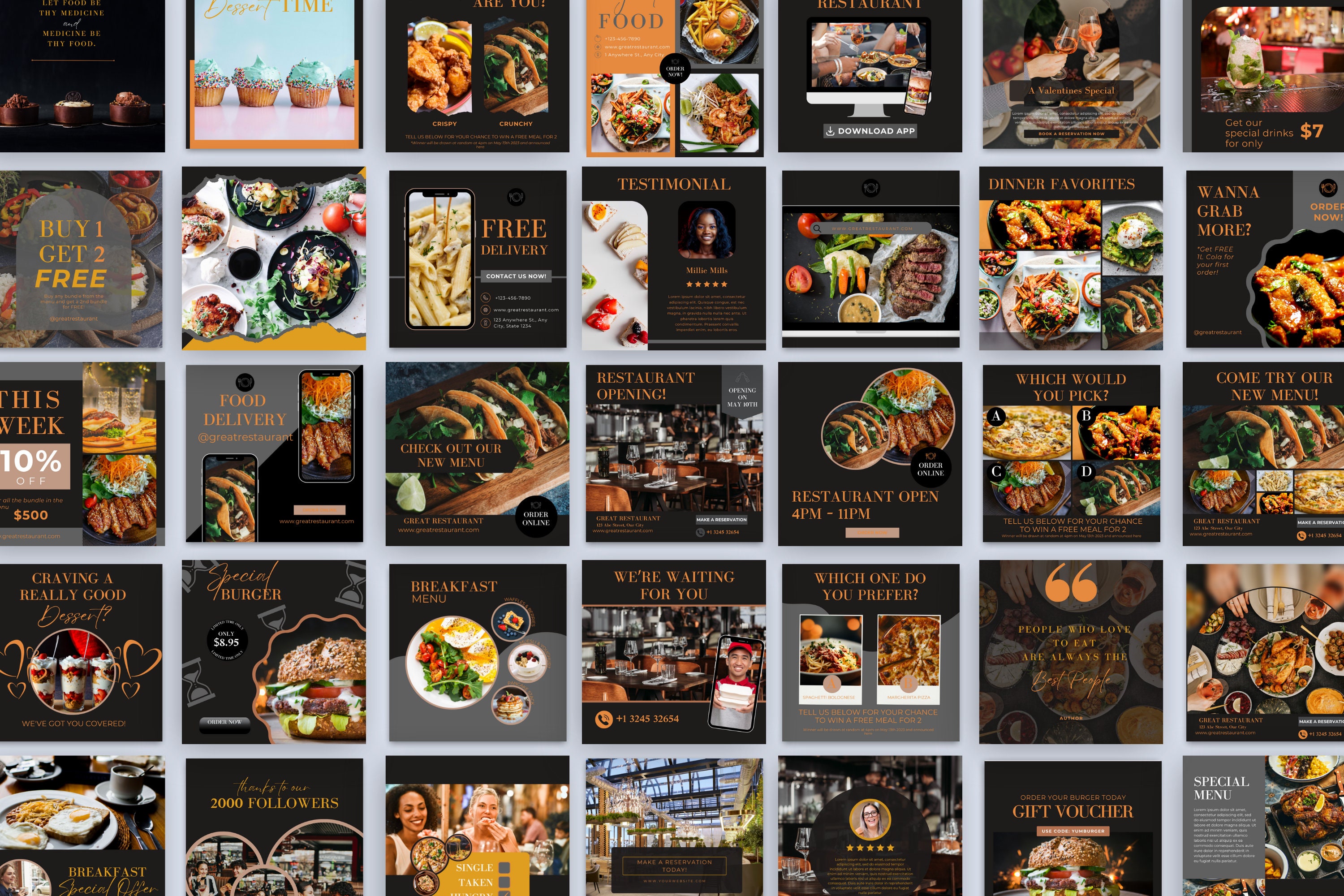 Restaurant Instagram Post Templates, Restaurant Social Media Posts ...