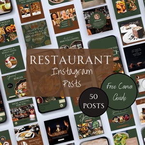 Plantillas de Instagram para restaurantes, publicaciones en redes sociales para restaurantes, plantillas de publicaciones de Instagram para comida, publicaciones en restaurantes, publicaciones en redes sociales marrones, Instagram para pubs