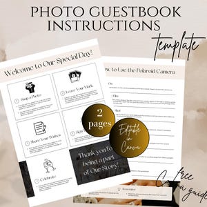 Photo Guestbook Instructions Template, Canva Editable Template, Wedding Guestbook, Instax Guest Book, Photo Guest Book, Polaroid Instruction