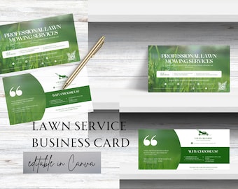 Business Cards For Lawn Service, Lawn Care Service Business Cards, Business Card Template For Lawn Care, Canva Editable Template, Gardener