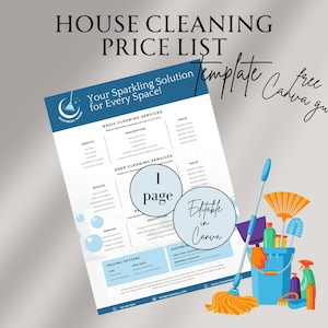 House Cleaning Price List, Residential Cleaner, Cleaning Service Template, Canva Template, Cleaning Business Price List, Cleaning Check List