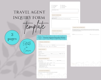Travel Agent Inquiry Form, Travel Agent Template, Travel Agency, Travel Business Form, Trip Inquiry Questionnaire, Travel Agent Business