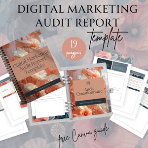 Digital Marketing Audit Template, Social Media Audit, Social Media Manager Template, Canva Editable Template, Pink Poppy Template, Marketing