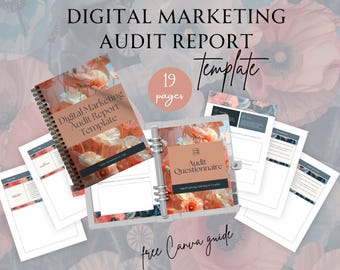 Digital Marketing Audit Template, Social Media Audit, Social Media Manager Template, Canva Editable Template, Pink Poppy Template, Marketing