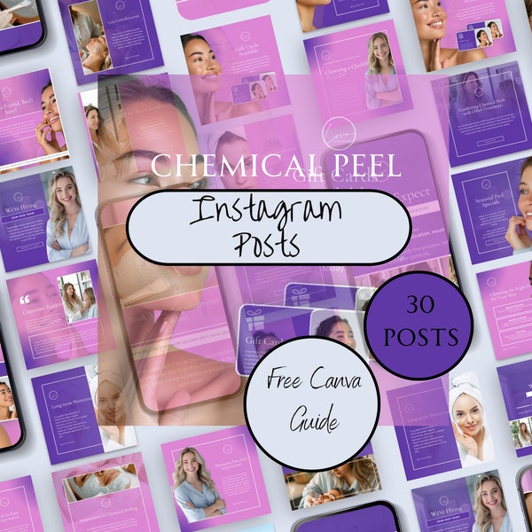 Réseaux sociaux avec peeling chimique, modèle de peeling chimique, publications Instagram avec peeling chimique, modèle Instagram rose avec peeling chimique, produits Instagram pour produits de beauté