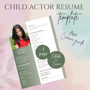 Child Actor Resume Template, Kid Actor Resume, Child Acting Resume Canva, Theater Resume Template, Template With Photo Actor, Professional