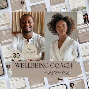 Wellbeing Coach Instagram, Wellness Clinic Instagram Template, Wellbeing Coach Templates, Health Coach Ig, Mental Health Templates, Canva
