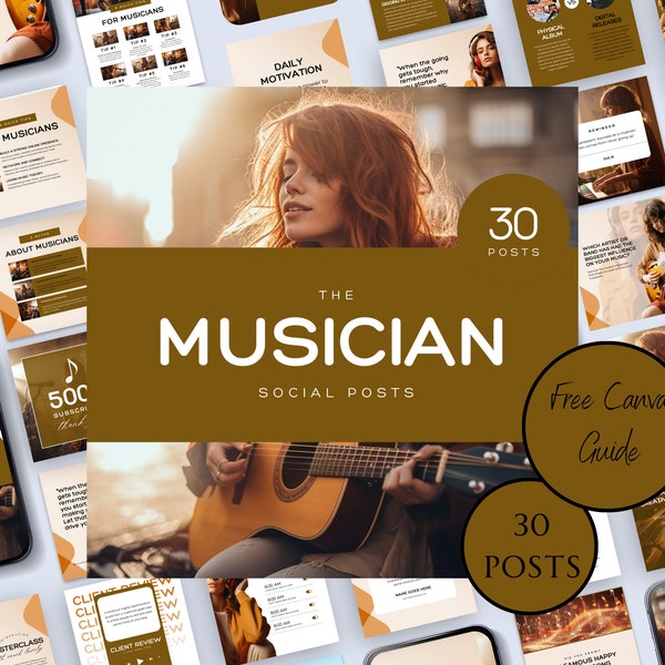 Musician Instagram Template, Musician Instagram Social Media, Artist Social Media Posts, Canva Editable Template, Guitarist Instagram Posts