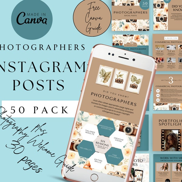 Social Media Posts For Photographers, Photographer Instagram Posts, Welcome Guide Wedding Photography Canva,Client Welcome Guide Photography