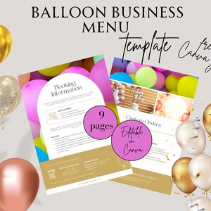 Balloon Business Menu, Balloon Price List Template, Balloon Menu Canva, Garland Pricing, Event Decor, Balloon Price Guide, Event Planning