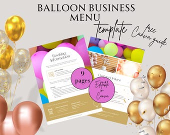 Menú de negocios de globos, plantilla de lista de precios de globos, menú de globos Canva, precios de guirnaldas, decoración de eventos, guía de precios de globos, planificación de eventos