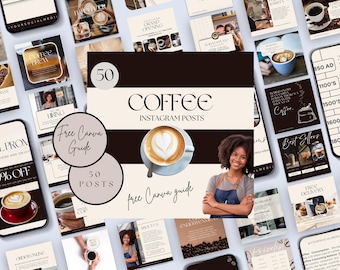 以下が含まれることがあります： コーヒーショップやカフェ向けのInstagram投稿テンプレート50個セット。テンプレートは、コーヒー、コーヒー豆、コーヒーカップの写真など、さまざまなデザインが特徴です。テンプレートには、コーヒーに関する引用、コーヒーショップの特別セール、コーヒーショップの営業時間などのテキスト要素も含まれています。テンプレートは、Instagramでコーヒーショップやカフェを宣伝するために使用することを目的としています。