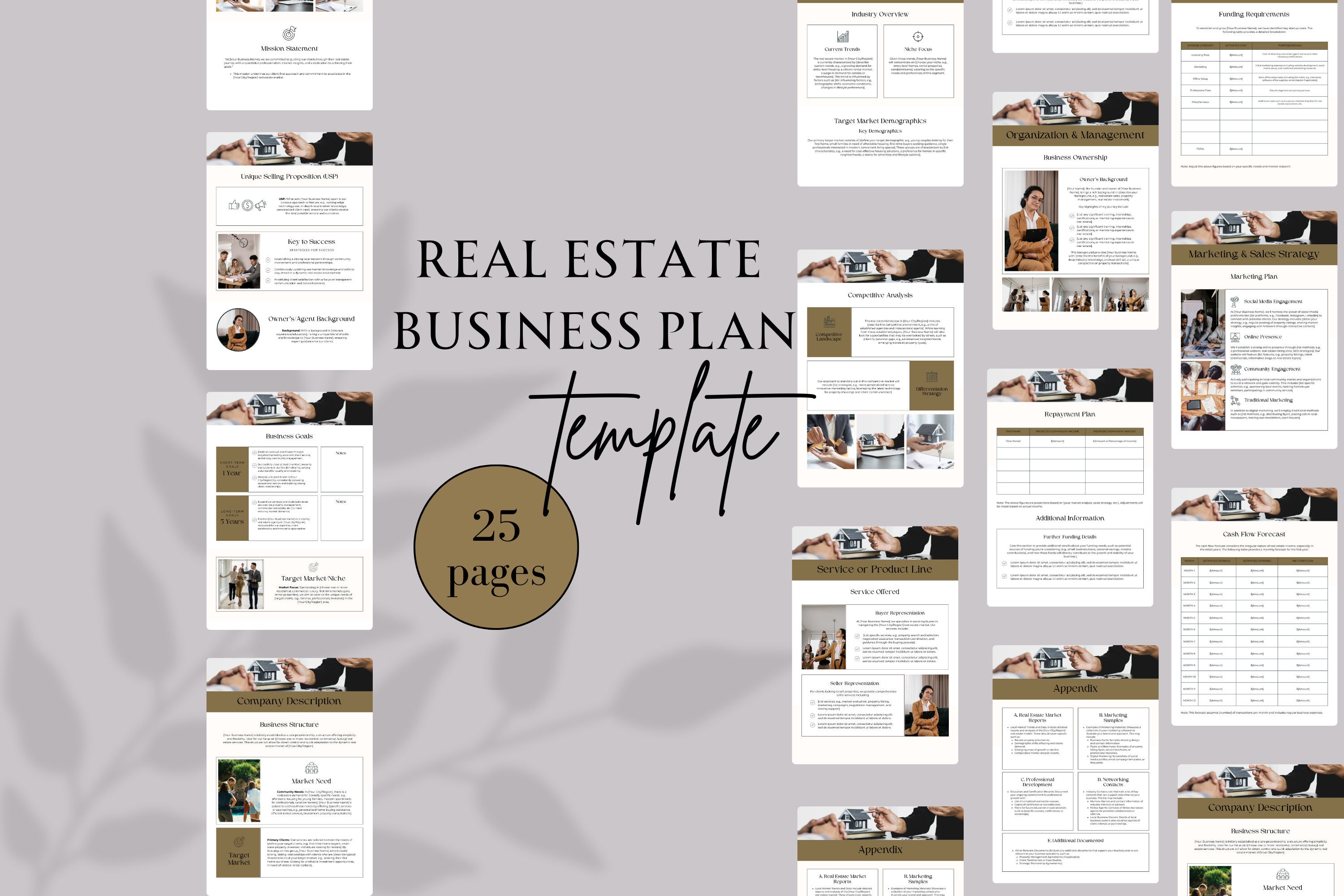 Business Plan für Makler, Business Plan für Realtors, Small Business Strategie, bearbeitbarer Plan, Marketing- und Verkaufsstragie, Finanzierung